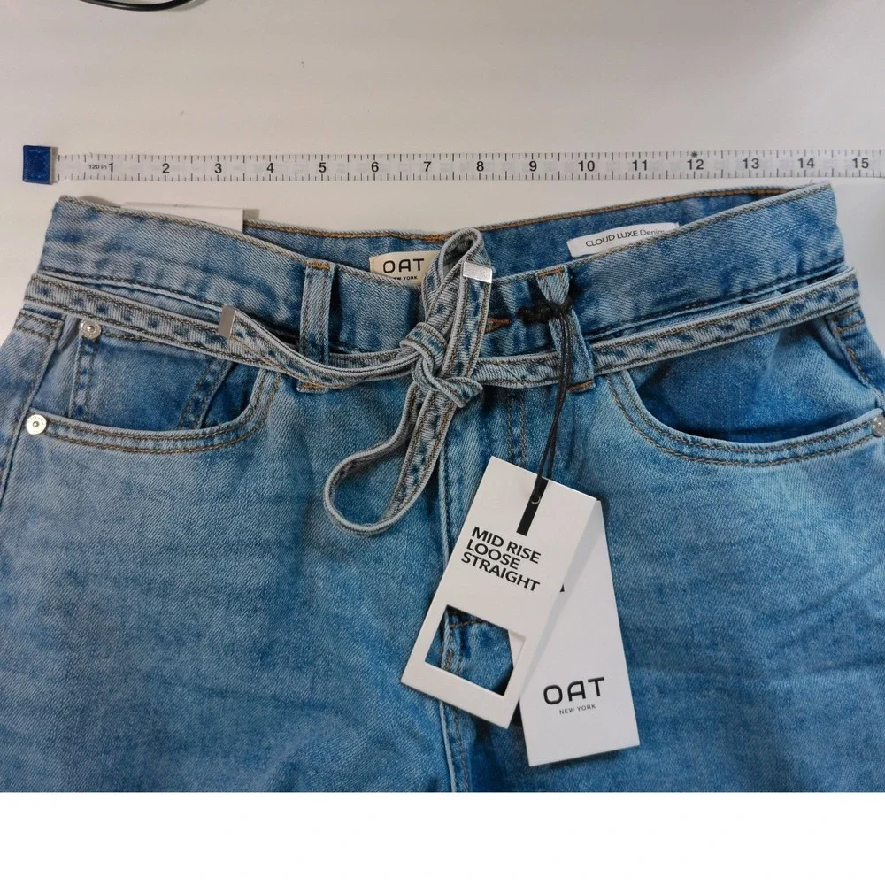 OAT New York Cloud Luxe Mid Rise Loose Straight Jeans Blue Light Wash 4/27 NEW